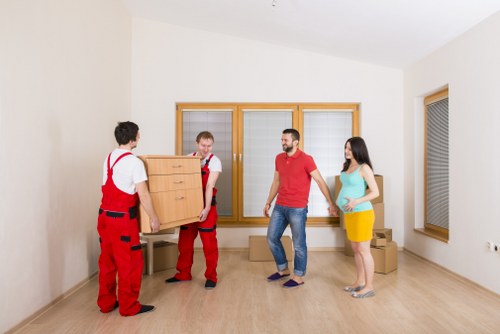 Packing and loading boxes into a removal truck